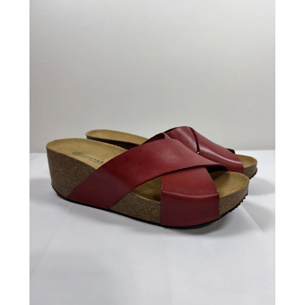 Lola Sabbia for Eric Michaels Cork Wedge Sandals 39/8.5-9 Red Leather Y2K 90s